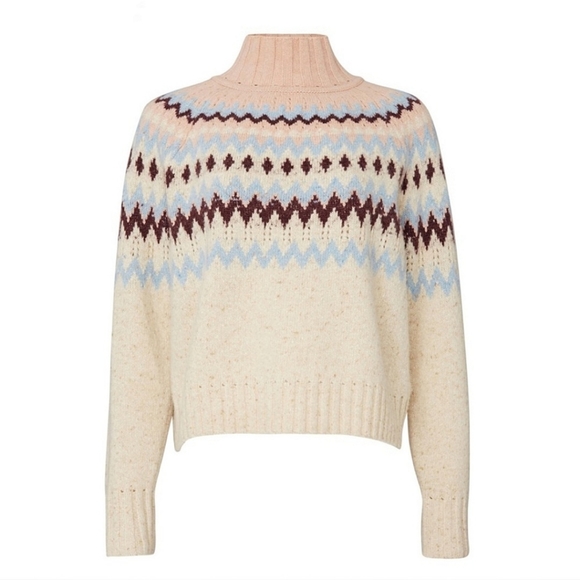 Rebecca Taylor Barbiecore Fair Isle Turtleneck Sweater - Picture 2 of 13